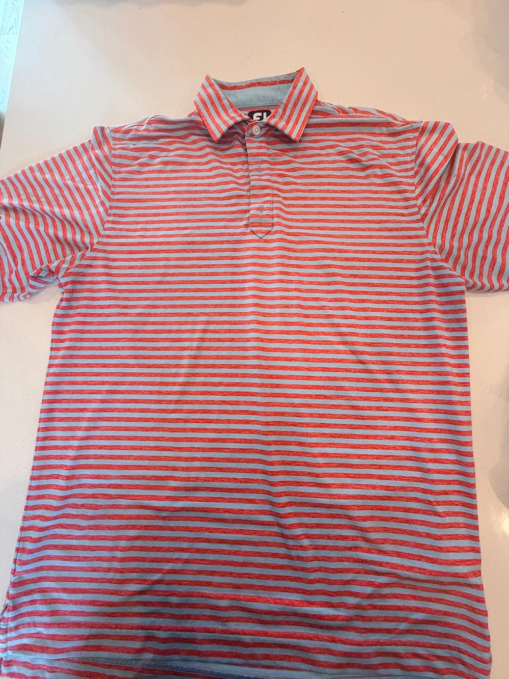 FootJoy Men's Striped Red and Light Blue Polo Shirt